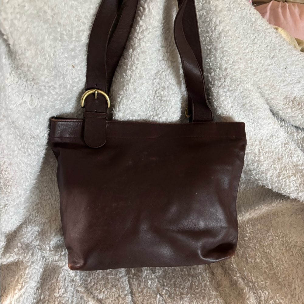Coach Dark Brown Leather Shoulder Bag with Gold Hardware